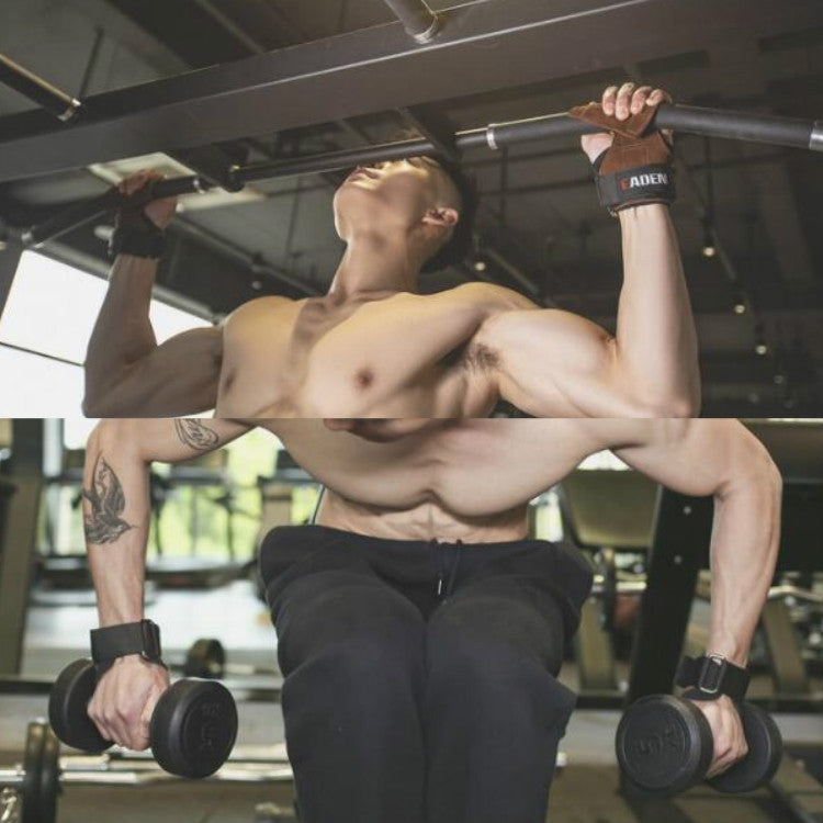 Wrist assist pull-up gloves worn while gripping a horizontal bar in the gym
