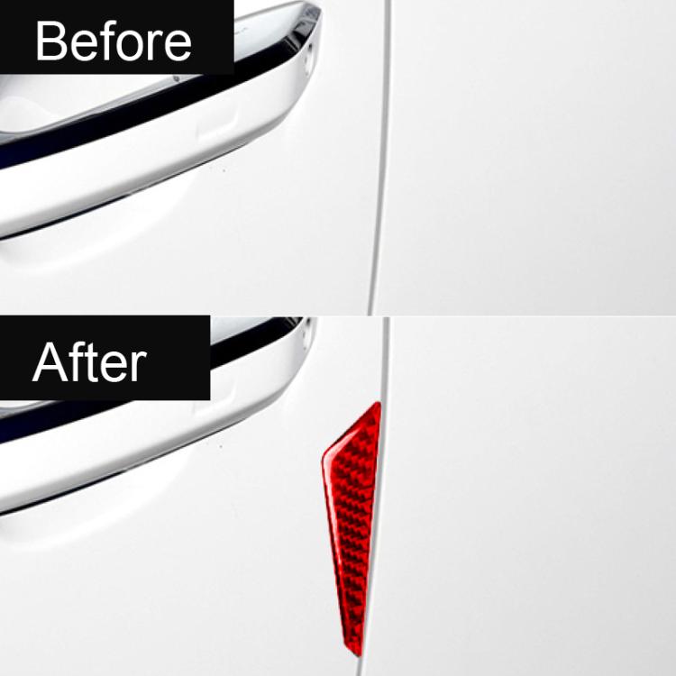 Red carbon fiber anti-collision sticker applied on car door edge