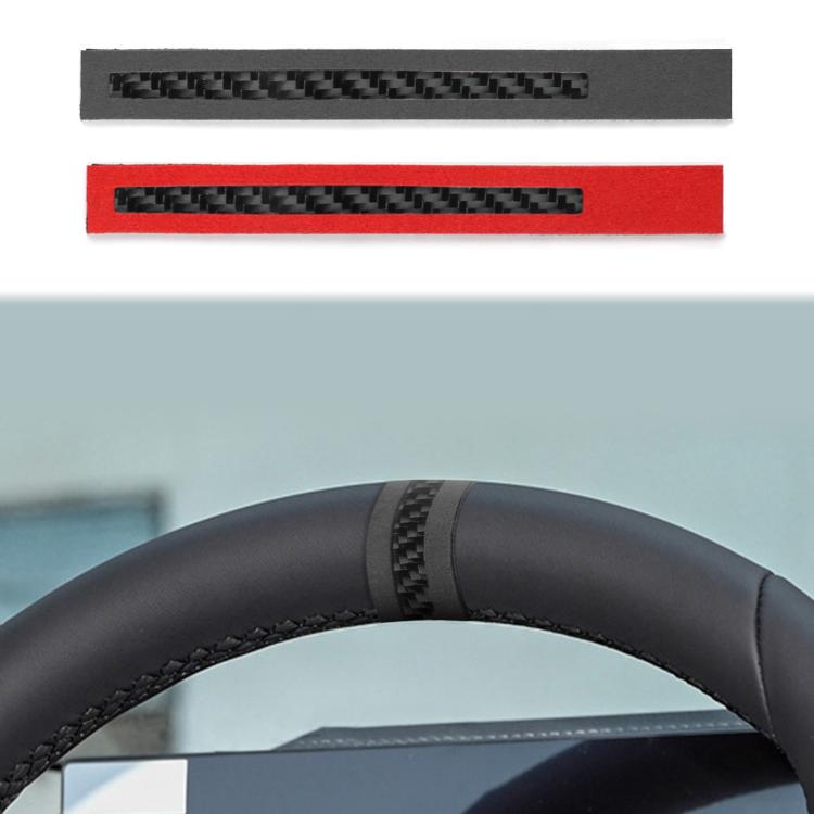 Steering wheel centering sticker strip installation view with red accent stripes