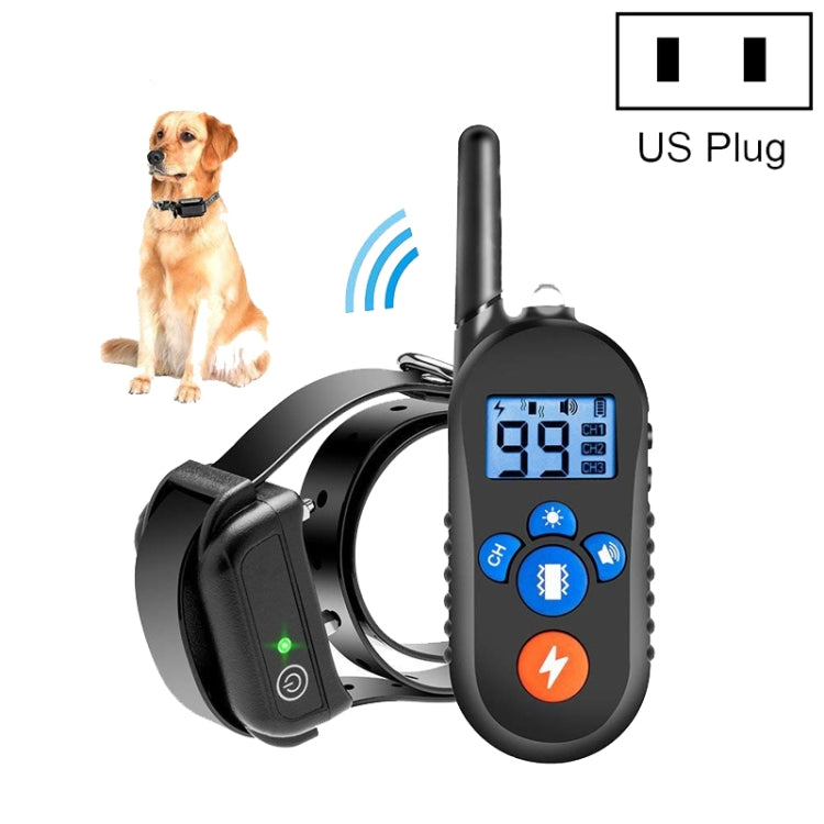 Remote-controlled dog training collar set with black receiver and handheld LCD controller
