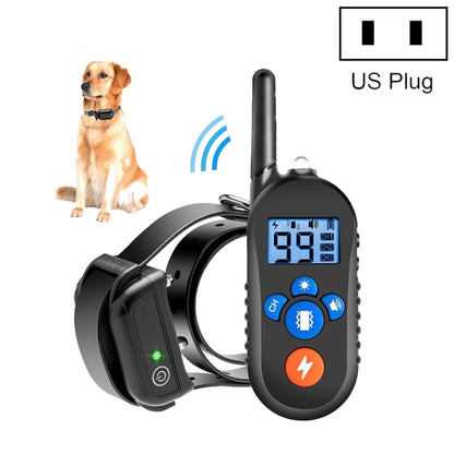Remote-controlled dog training collar set with black receiver and handheld LCD controller