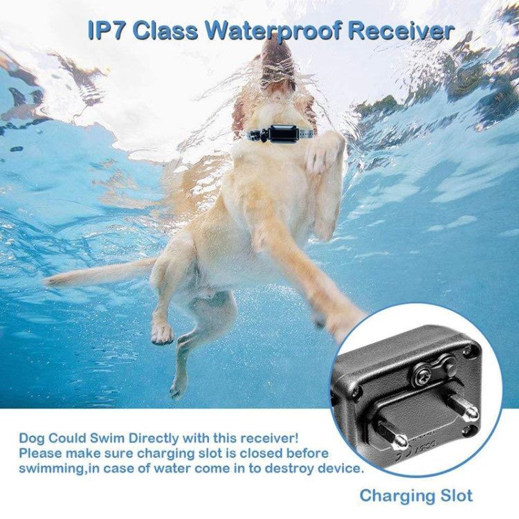 Waterproof receiver module on a dog with charging slot detail