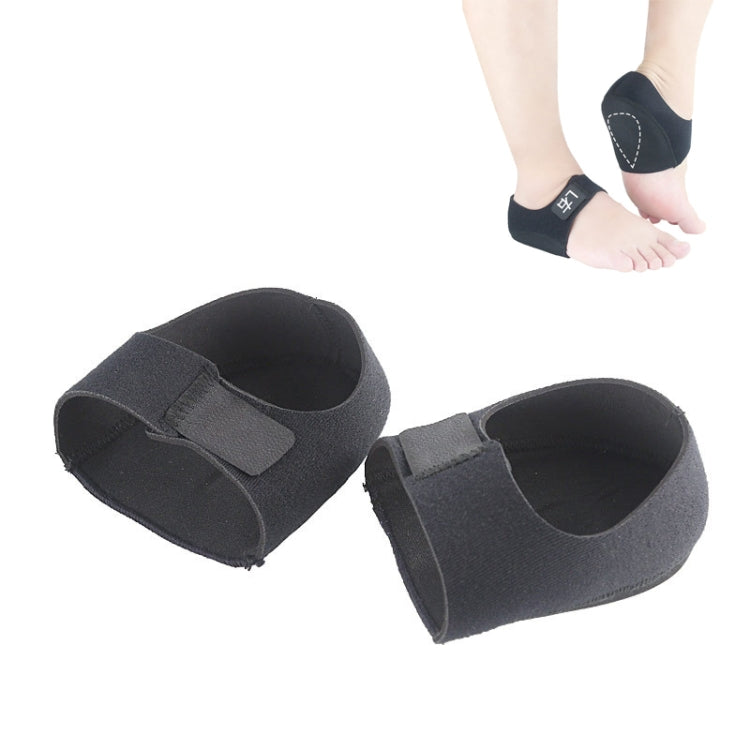 Black gel heel protective covers worn on feet, cushioned slip-on pads