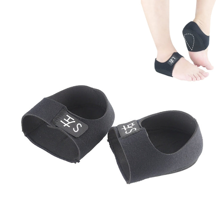 Black gel heel protective covers with printed logo patch, hook-and-loop strap
