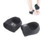 Black gel heel protective covers with printed logo patch, cushioned heel pads