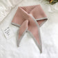 Two-color knitted wool mini triangle scarf, dusty pink with light gray trim and pointed ends