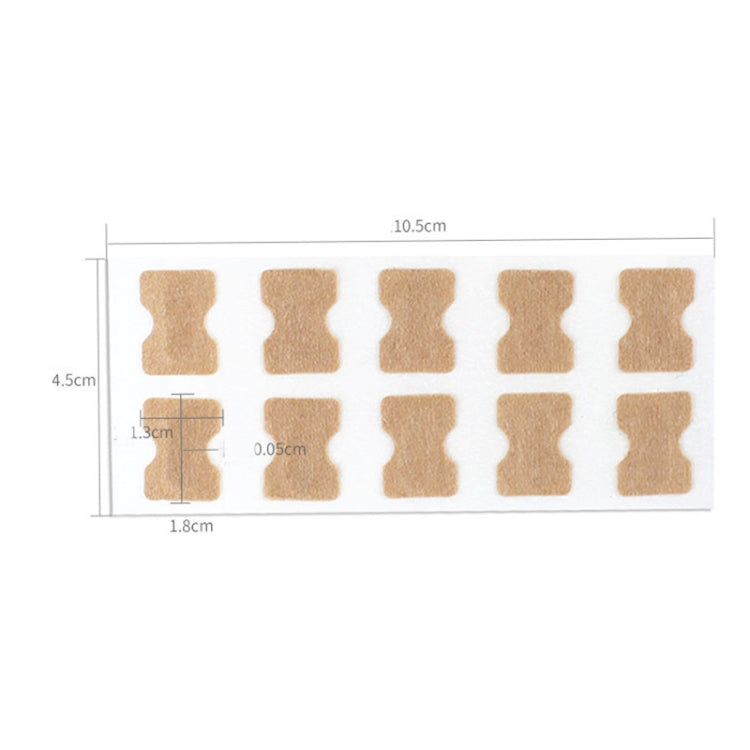 Sized sheet of toe nail correction stickers, beige patch squares with measurement lines
