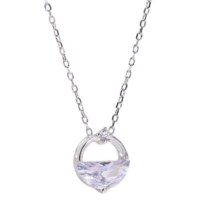 Sterling silver heart pendant necklace with clear faceted gemstone and link chain