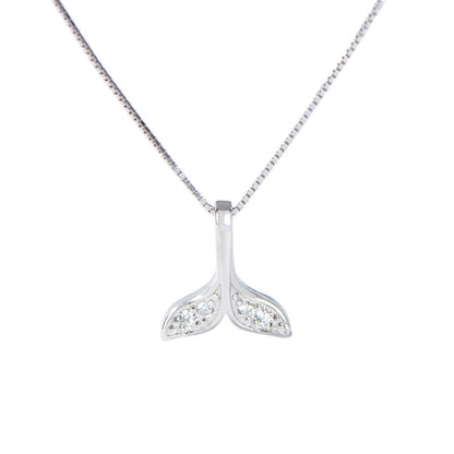Silver fish-tail necklace with rhinestone whale tail pendant and chain
