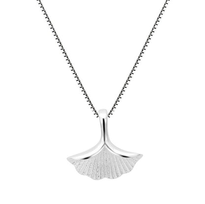 Sterling silver ginkgo leaf pendant necklace with textured leaf