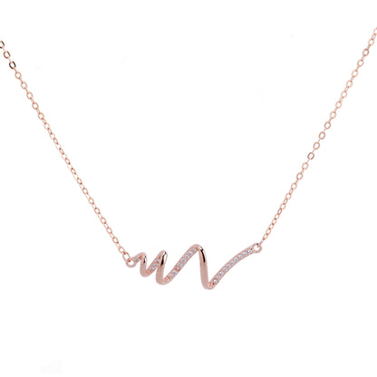 Rose-gold tone ECG heartbeat necklace with V-shaped wave charm, adjustable chain