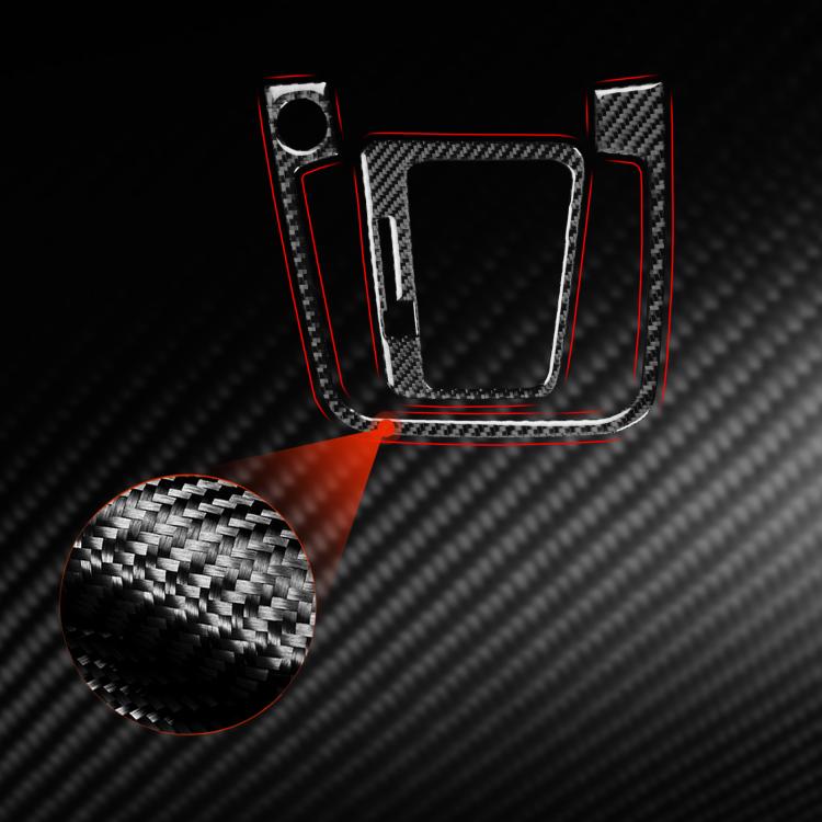 Gear shift panel trim stickers with black carbon-fiber look and red border accent pieces.