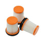 Set of vacuum filter cartridges: pleated white cores with orange caps and black rings