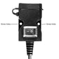Black dual USB charger module with illuminated rocker power switch and screw holes