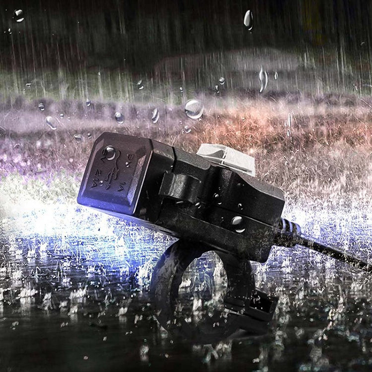 Water-resistant black dual USB handlebar charger adapter with protective switch cover
