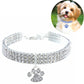 White rhinestone elastic pet collar with paw charm and silver chain links