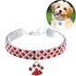 Red and clear rhinestone pet collar with red paw charm and silver elastic band
