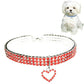 Red jeweled elastic pet collar with heart charm pendant and buckle clasp