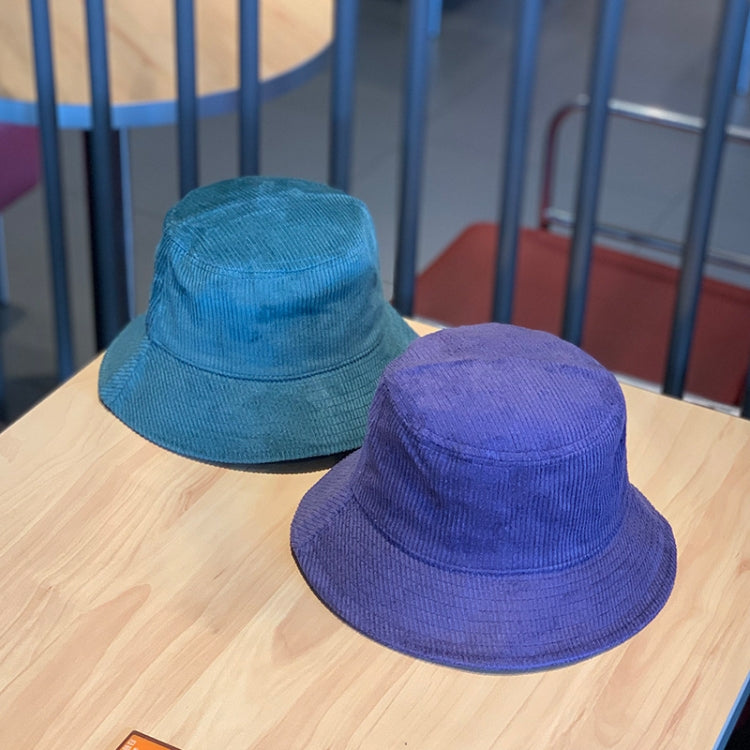 Corduroy fisherman hats in teal blue and purple, foldable bucket styles