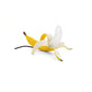 Banana-shaped table lamp with yellow banana body and white bulb, lying pose