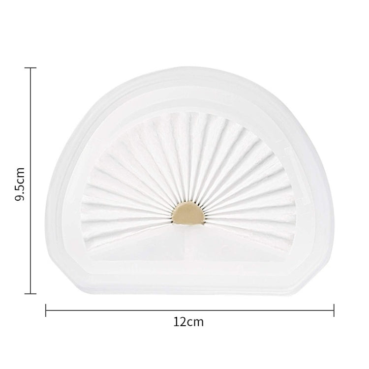 Vacuum cleaner filter with white pleated media; 12 cm x 9.5 cm, tan center disk