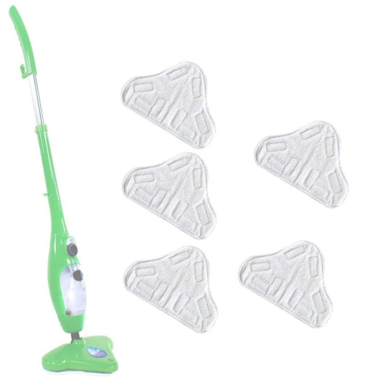 Set of five triangular steam mop replacement pads, white terry cloth covers