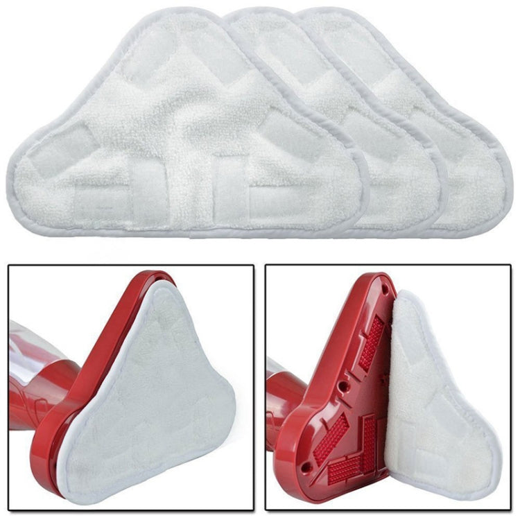 Stacked triangular light-gray steam mop pads, terry cloth cleaning covers