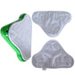 Three triangular steam mop pad covers in white, terry cloth with textured sections