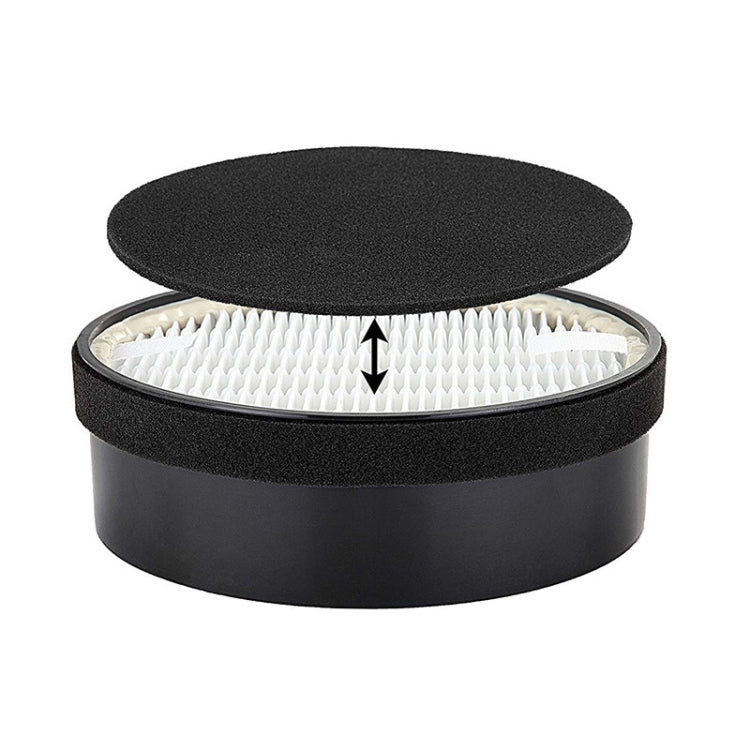 Black filter housing with white pleated cartridge media and foam top pad