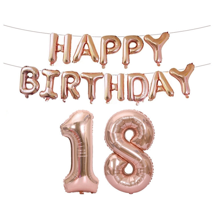 Rose gold Happy Birthday foil balloon banner with number 18 balloons set