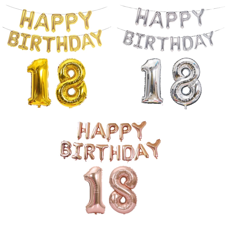 Gold and silver foil 'Happy Birthday' number balloons 1, 3, 8, 18