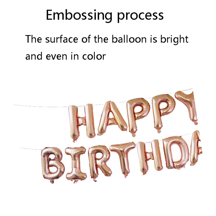 Rose gold foil letter balloons reading HAPPY BIRTHDAY