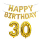 Gold Happy Birthday foil balloon banner with number 30 balloons set