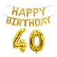 Gold Happy Birthday foil balloon banner with number 40 balloons set