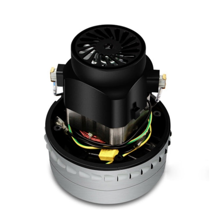 Vacuum cleaner motor assembly with black fan housing and exposed internal wiring