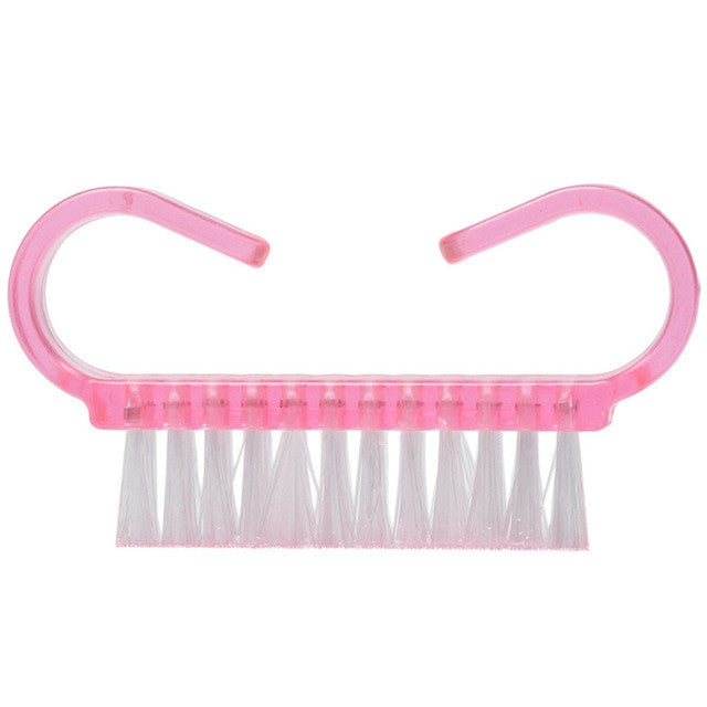 Pink nail cleaning brush with straight bristles and U-shaped handle