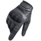 Black protective motorcycle gloves with mesh back panel and padded finger protection