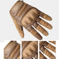 Tan protective gloves with padded palm, stitching detail, and adjustable wrist strap