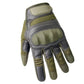 Army green and gray protective motorcycle gloves with padded knuckles and grip panels