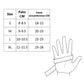 Glove size chart with palm circumference guide and hand outline