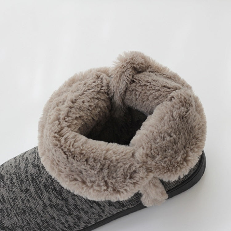 Front view of men's high-top slippers with beige faux-fur collar and dark gray fabric upper