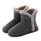 Pair of men's high-top cotton slippers in dark gray with beige fuzzy collar and rubber base