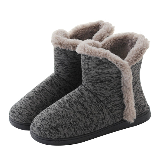 Pair of men's high-top cotton slippers in dark gray with beige fuzzy collar and rubber base