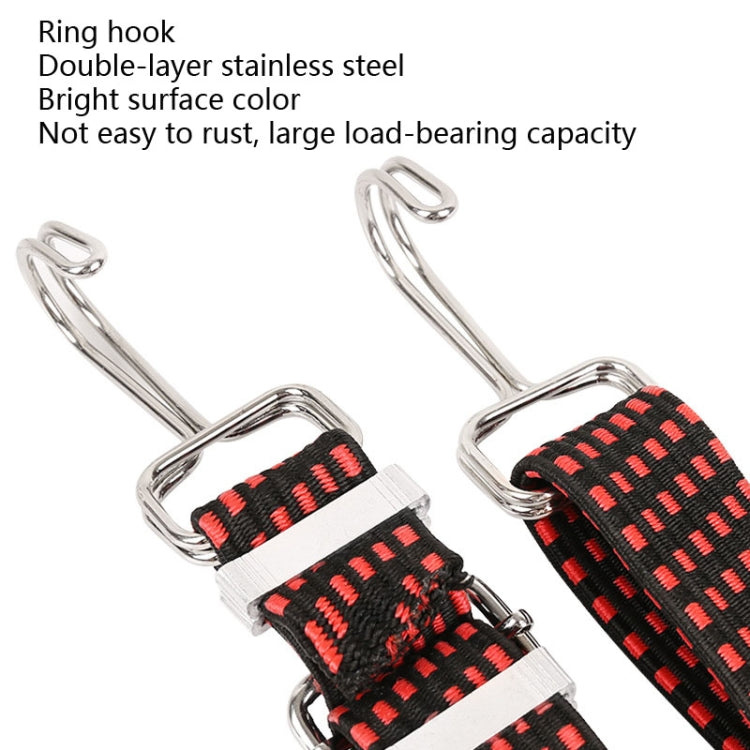 Elastic luggage binding rope with double-layer ring hooks, red-and-black weave