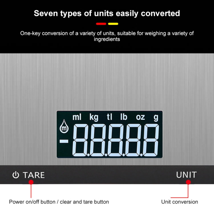 Digital kitchen scale LCD showing weight units with tare and unit buttons