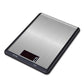 Stainless steel kitchen digital scale with brushed metal surface and TARE/UNIT controls