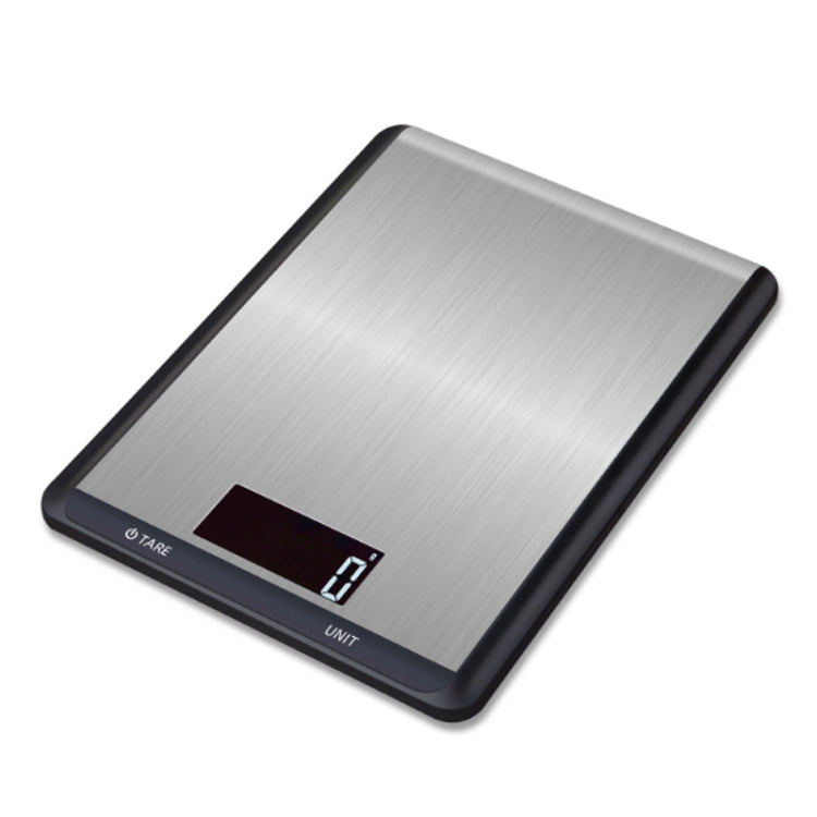 Stainless steel kitchen digital scale with brushed metal surface and TARE/UNIT controls