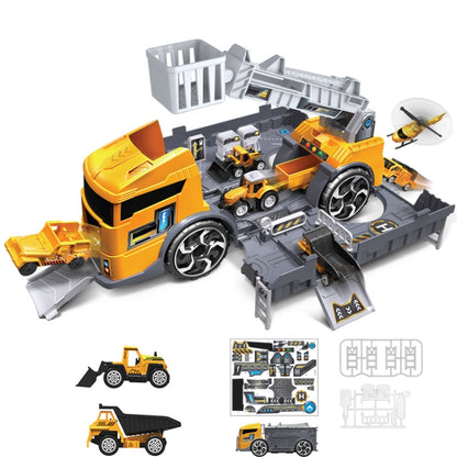 Children Toy Tractor Container Truck Simulation Parking Lot Car Model Set, Engineering vehicle, Fire Engine