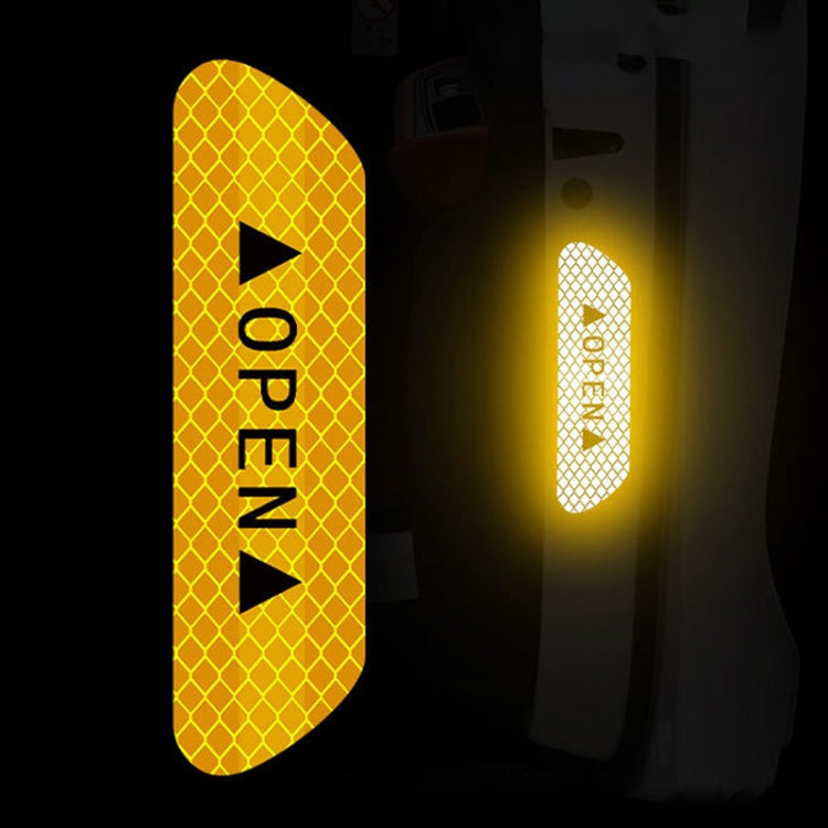 Yellow reflective OPEN car door sticker strip with triangle arrow markers