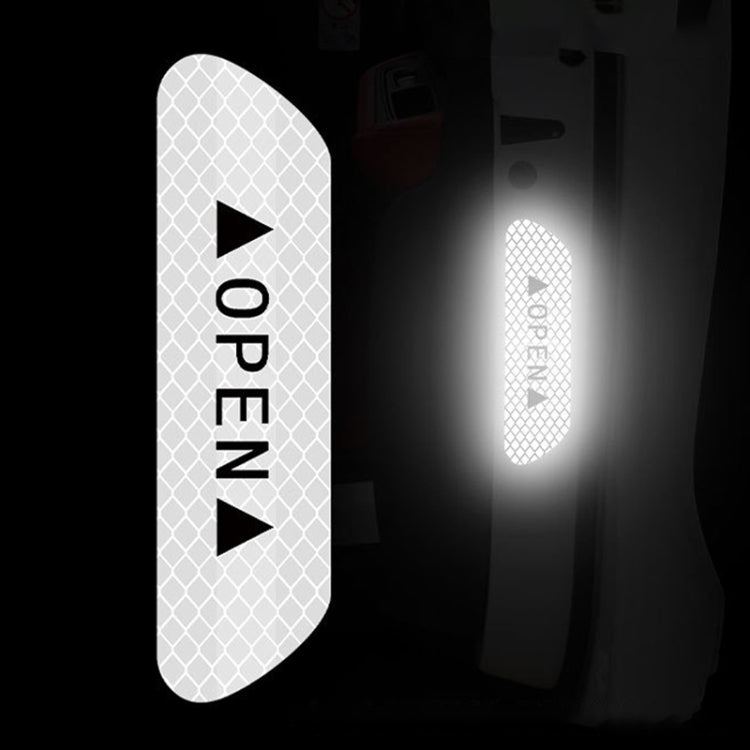 White reflective OPEN car door sticker strip with triangle arrow markers